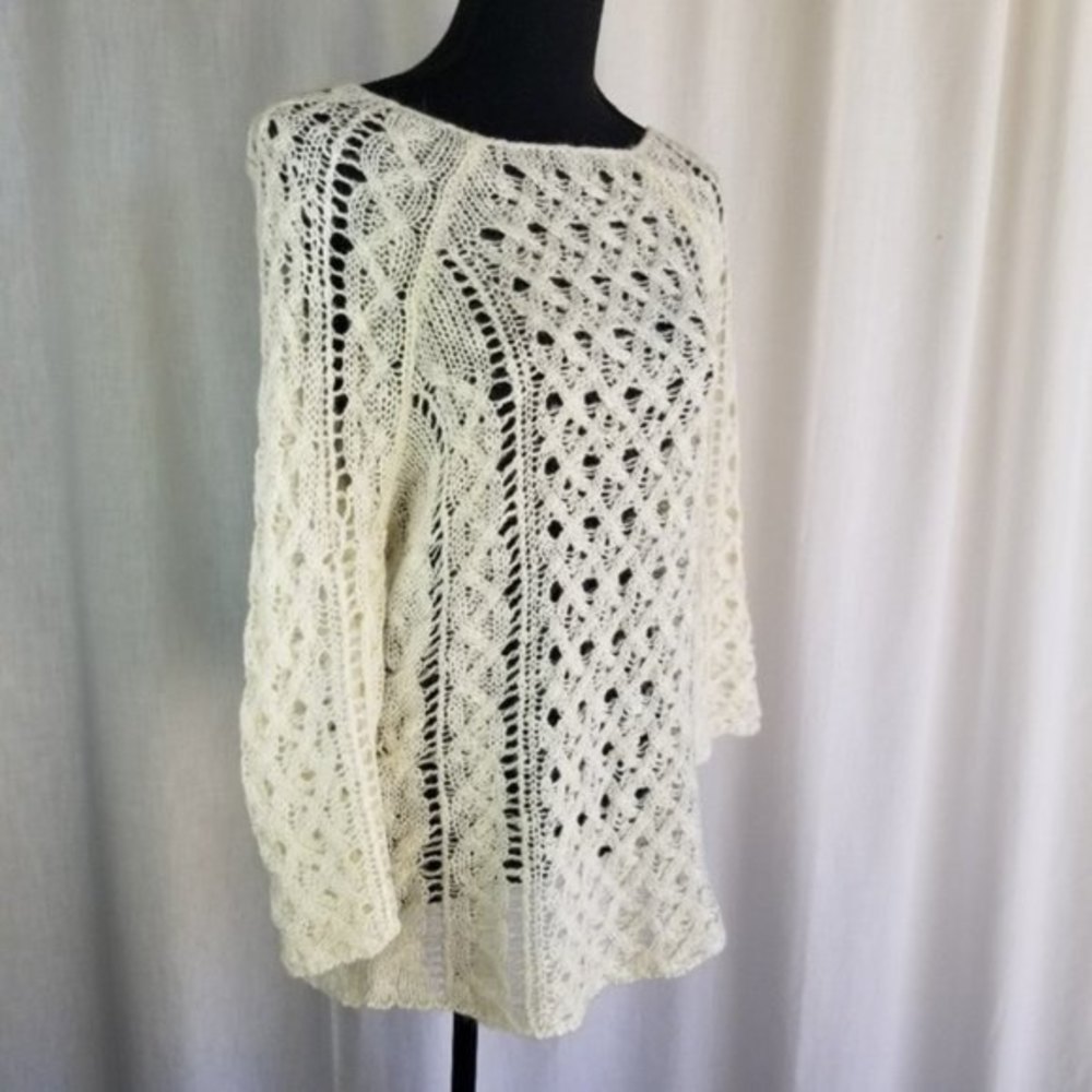 HEM & THREAD open weave knit sweater bell sleeve ivory S